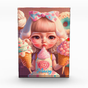 Kawaii cute girl with ice creams photo block