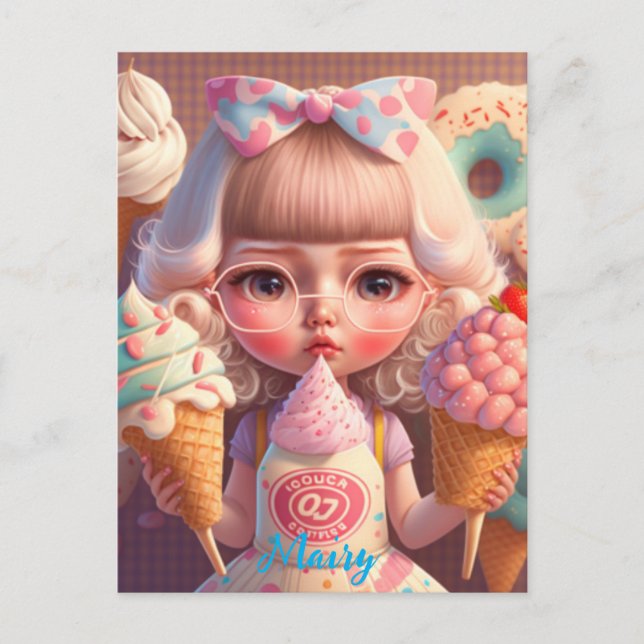 Kawaii cute girl with ice creams   postcard (Front)