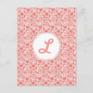 kawaii cute hand drawn hearts stars pink monogram postcard