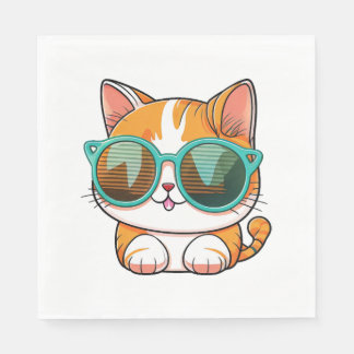 Kawaii Cute Happy Colourful Cat with Sunglasses Napkin