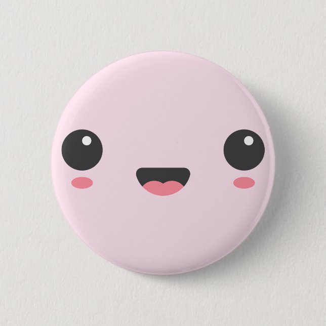Kawaii, cute happy face, light pink  2 inch round button (Front)