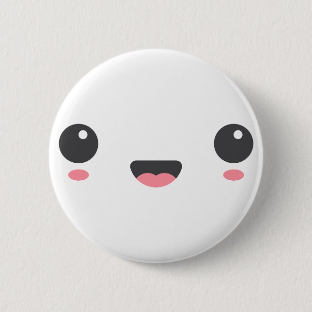 Kawaii, cute happy face, white 2 inch round button (Front)