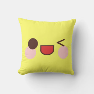 Kawaii Cute Happy Winking Face Throw Pillow