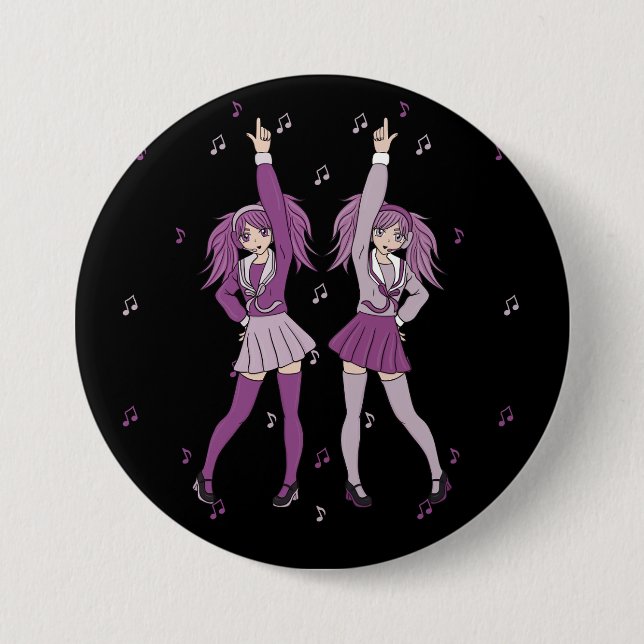 Kawaii Cute Harajuku Dancing Anime Girls 3 Inch Round Button (Front)