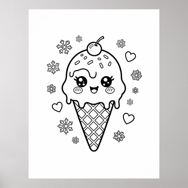 Kawaii cute ice cream cone colouring poster (Front)
