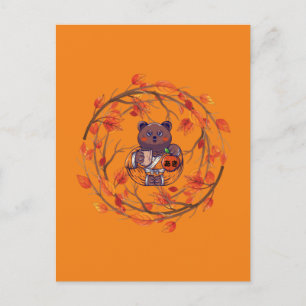 Kawaii Cute Japanese Cat Autumn, Funny Halloween, Postcard