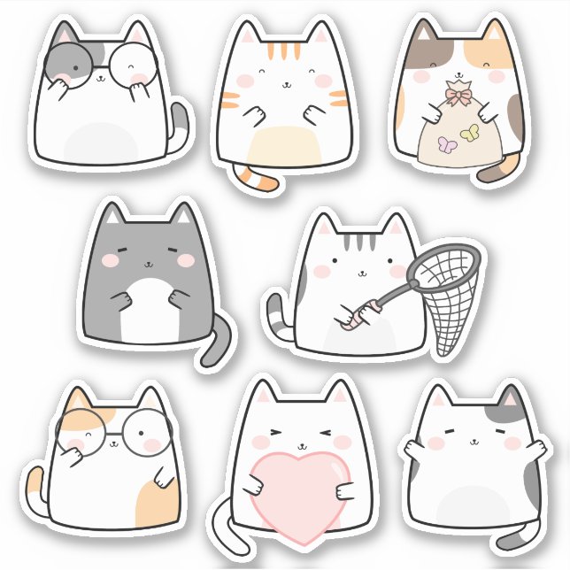 Kawaii Cute Kitty Cat Vinyl Stickers (Front)