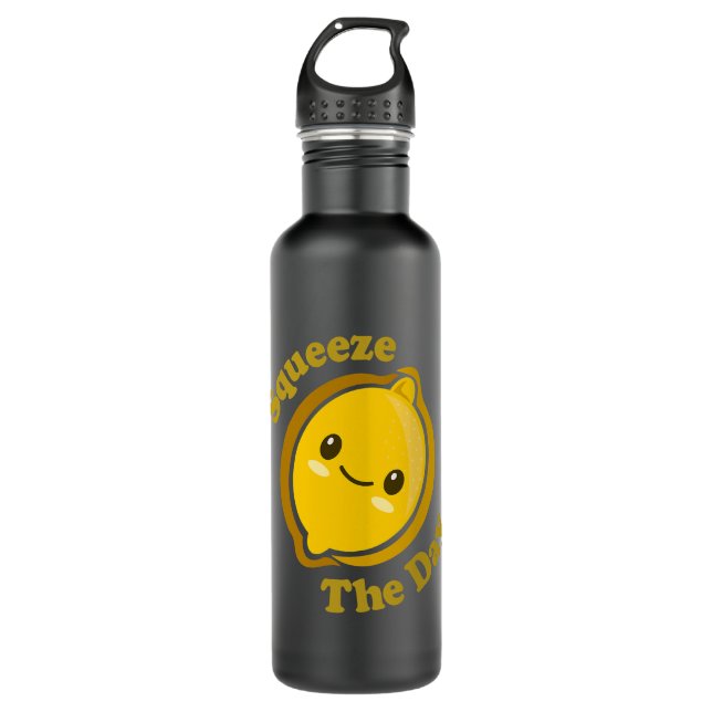 Kawaii Cute Lemon Squeeze The Day Funny Fruit Food 710 Ml Water Bottle (Front)