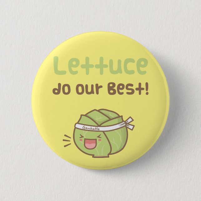 Kawaii Cute Lettuce Do Our Best Food Pun Humour 2 Inch Round Button (Front)