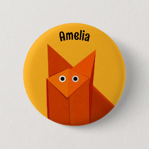 Kawaii Cute Origami Fox Yellow Geometric Art Name 2 Inch Round Button