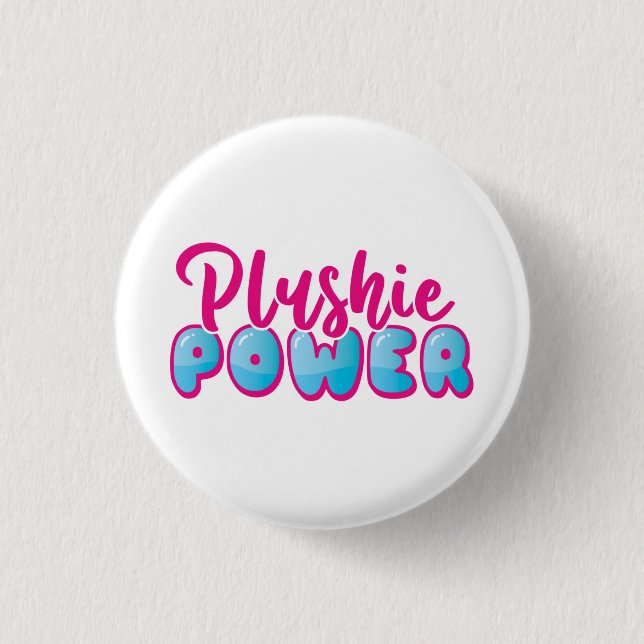 Kawaii Cute Pink Blue Plushie Power 1 Inch Round Button (Front)