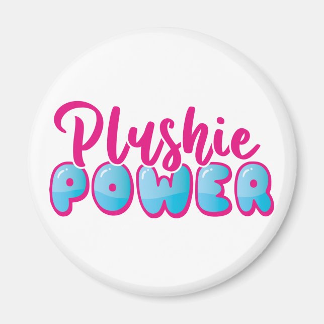 Kawaii Cute Pink Blue Plushie Power Magnet (Front)