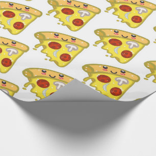 Kawaii Cute Pizza Slice with Pepperoni  Wrapping Paper