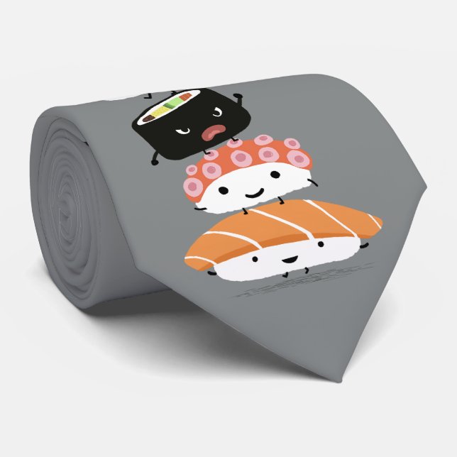 Kawaii Cute Sashimi Sushi Characters | Sushi Chef Tie (Rolled)