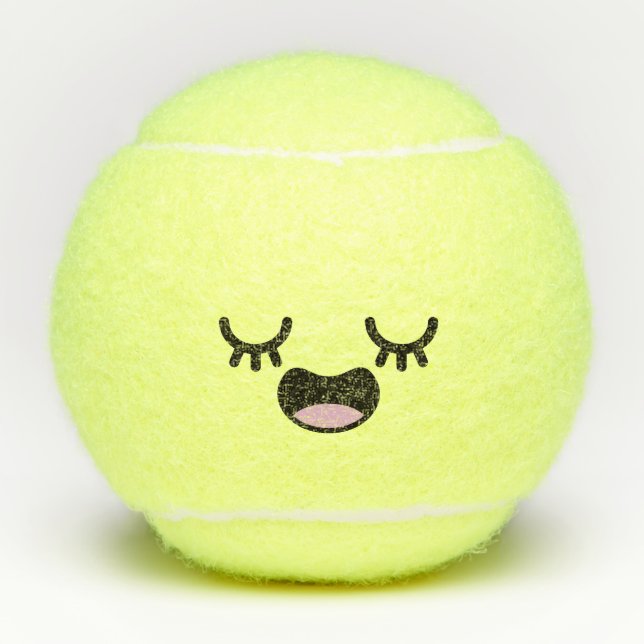 Kawaii Cute Smiling Emoticon Emoji Face Tennis Balls (Front)