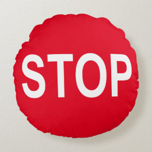 Kawaii Cute Stop Sign for the Nerd Geeks Round Pillow