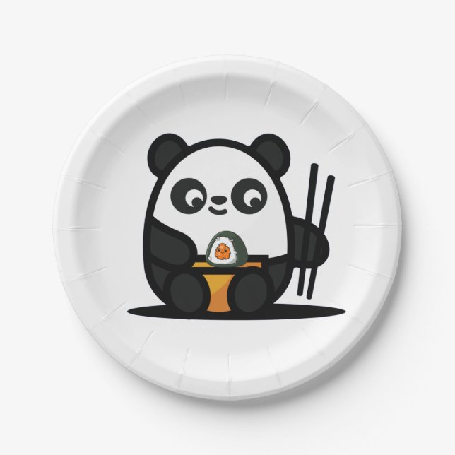 Kawaii Cute Sushi Panda  Paper Plate (Front)