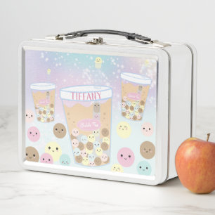 Kawaii Cute Tapioca Pearl Bubble Milk Tea Rainbow Metal Lunch Box