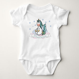 Kawaii Cute Unicorn Colourful Stars Clouds Name Baby Bodysuit