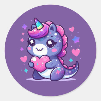 Kawaii Cute Valentine's Unicorn Classic Round Sticker