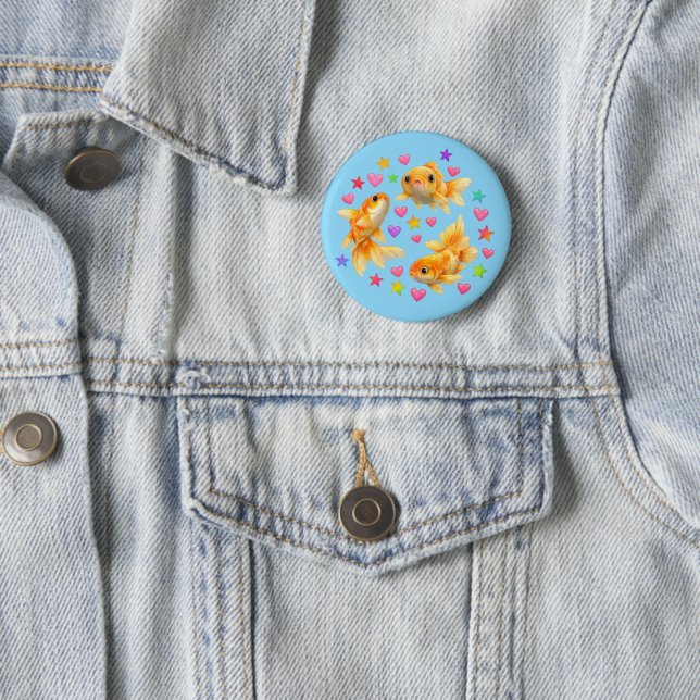 kawaii cute y2k rainbow goldfish  2 inch round button (In Situ)