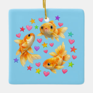 kawaii cute y2k rainbow goldfish ceramic ornament