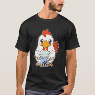 Kawaii Cute Zodiac Boba Rooster Blue Bubble Pearl T-Shirt