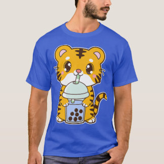 Kawaii Cute Zodiac Boba Tiger Blue Bubble Pearl Mi T-Shirt