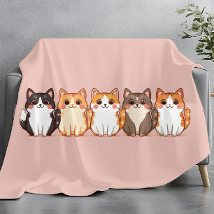 Kawaii Cutie Kitty Crew Cozy Peach Pink Cat Mom Fleece Blanket