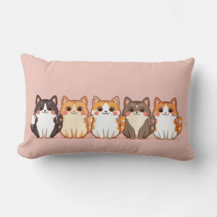 Kawaii Cutie Kitty Crew Cozy Peach Pink Cat Mom Lumbar Pillow