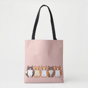 Kawaii Cutie Kitty Crew Girly Peach Pink Cat Mom Tote Bag