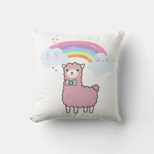 Kawaii Cutie Lame with colourful Rainbow T-Shirt Throw Pillow
