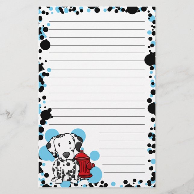 Kawaii Dalmatian & Fire Hydrant Stationery (Lined) (Front)