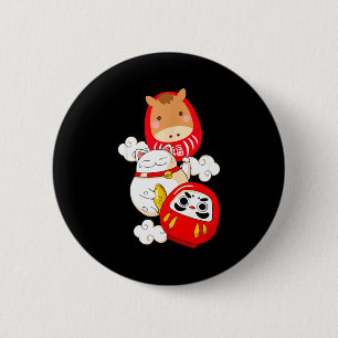 Kawaii Daruma Japanese New Year 2026 Year Of The H 2 Inch Round Button