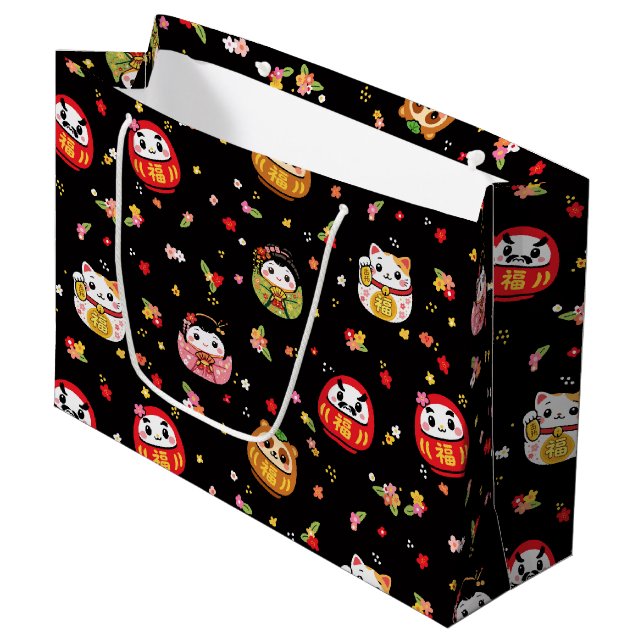 Kawaii daruma pattern large gift bag (Front Angled)