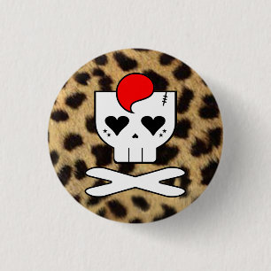 KAWAII DEATHROCK SKULL CHEETAH PRINT PIN BUTTON