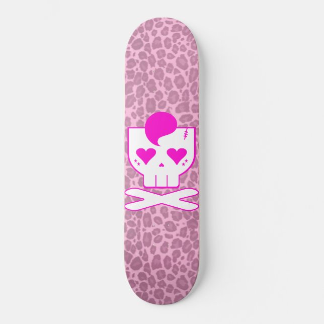 KAWAII DEATHROCK SKULL PINK LEOPARD DECK SKATEBOARD (Front)