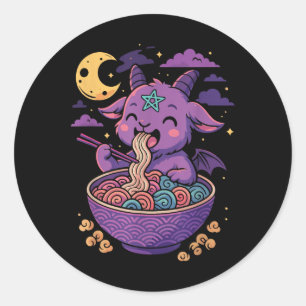 Kawaii Demon Ramen Noodles Goat Pentagram Pastel B Classic Round Sticker