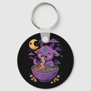 Kawaii Demon Ramen Noodles Goat Pentagram Pastel B Keychain
