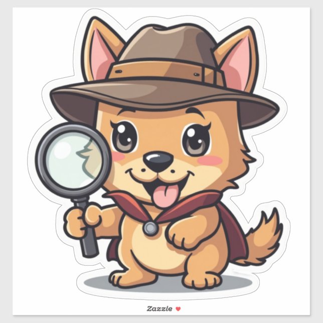 Kawaii Detective Pup Holding a Looking Glass (Sheet)