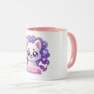 Kawaii Dog Mug Life’s Better with Paws Cute Puppy 