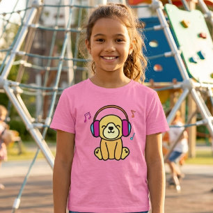 Kawaii Dog Puppy Smiling with Colourful Headphones T-Shirt