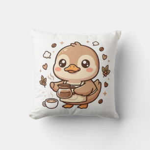 Kawaii Duck Barista Apron Throw Pillow