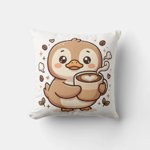 Kawaii Duck Latte Heart Throw Pillow