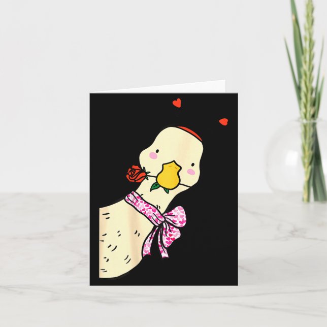 Kawaii Duck Rose Heart Bow Valentine Day Cute Anim Card (Front)