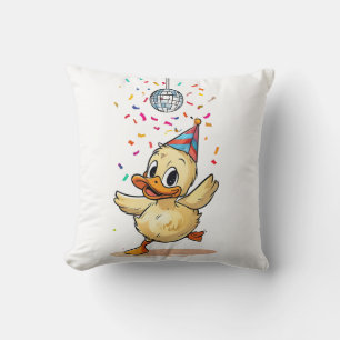 Kawaii Duckling Dancing Under Disco Ball with Conf Throw Pillow