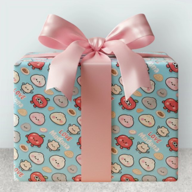 Kawaii Dumpling Apple Food Pattern Frame Wrapping Paper (Creator Uploaded)
