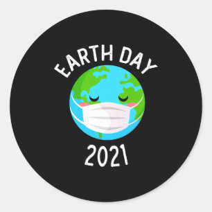 Kawaii Earth With Face Mask Planet Funny Earth D T Classic Round Sticker