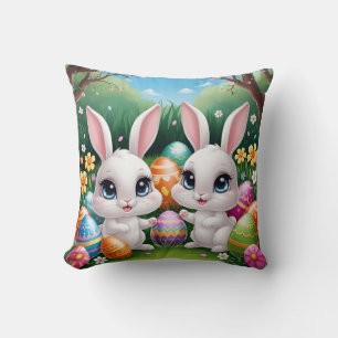  Kawaii Easter Bunny – Cute Big-Eyed Bunny Design Throw Pillow