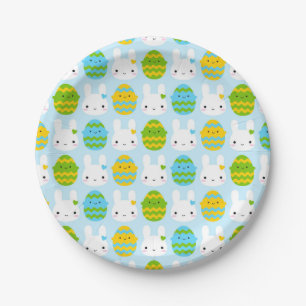 Kawaii Easter Bunny & Eggs Paper Plate